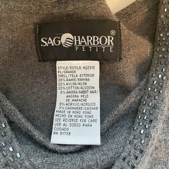 Vintage Y2K Sag Harbor Sweater Women Petite Large Gray Wool Blend Knit Beaded - Picture 6 of 11